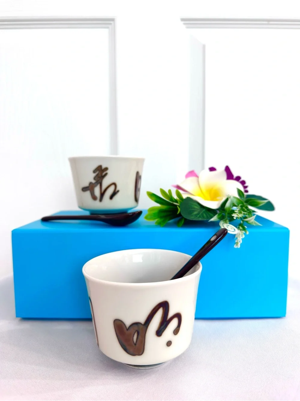 ESPRESSO COFFEE CUP SET ~ neutral classic off-white & rich brown painted swirls